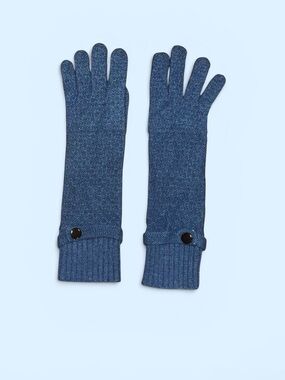 Forte Cashmere LongCashmere Gloves, Blue with button detail